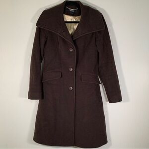 DKNY Trench Coat Women’s 2 Brown Wool Cashmere Blend Button Front Jacket